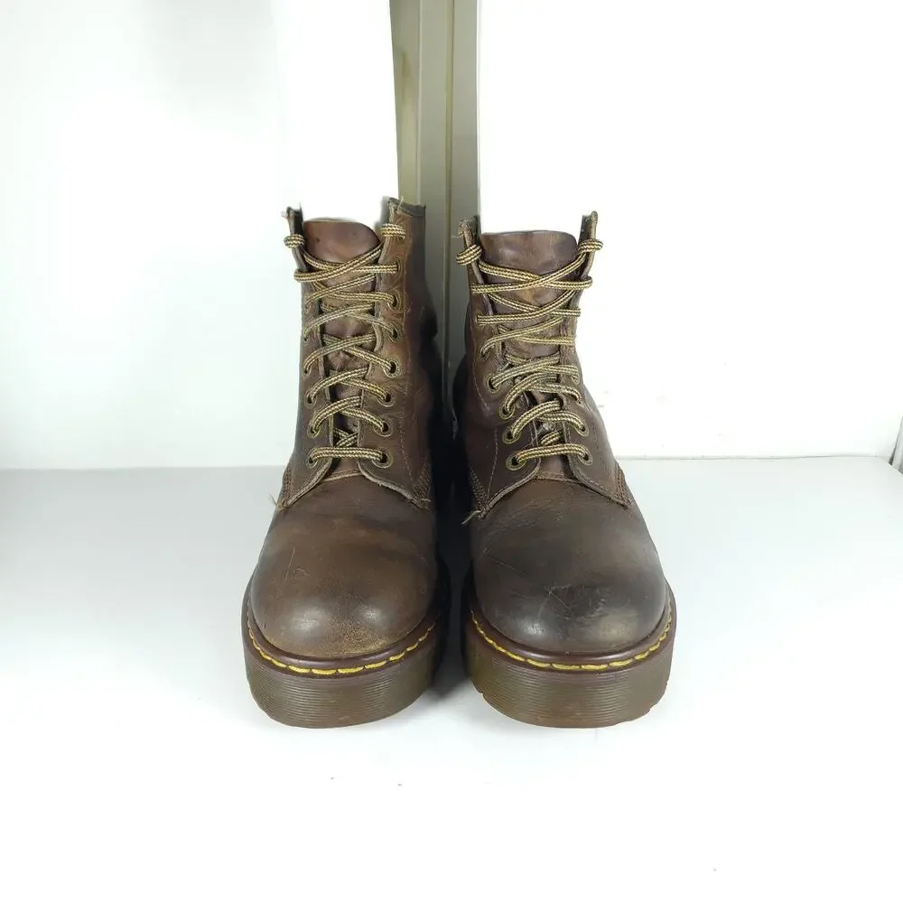 Dr.Martens Vtg 90’s RARE M11 L12 UK10 Brown Leather Chunky Heels Ankle Boots